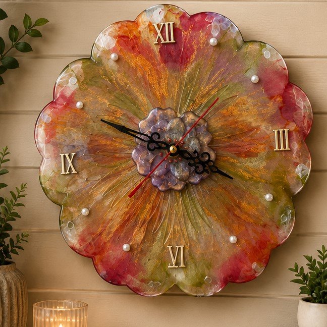 Handmade Resin Clock – Floral Bloom (30cm diameter)