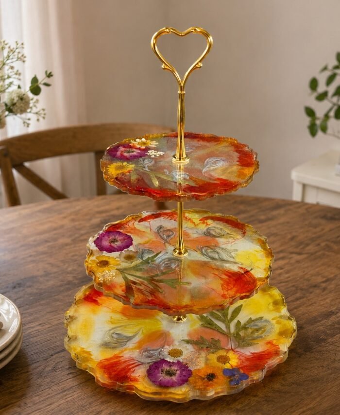 Floral Bloom 3 Tier Cake Stand – Handmade Resin