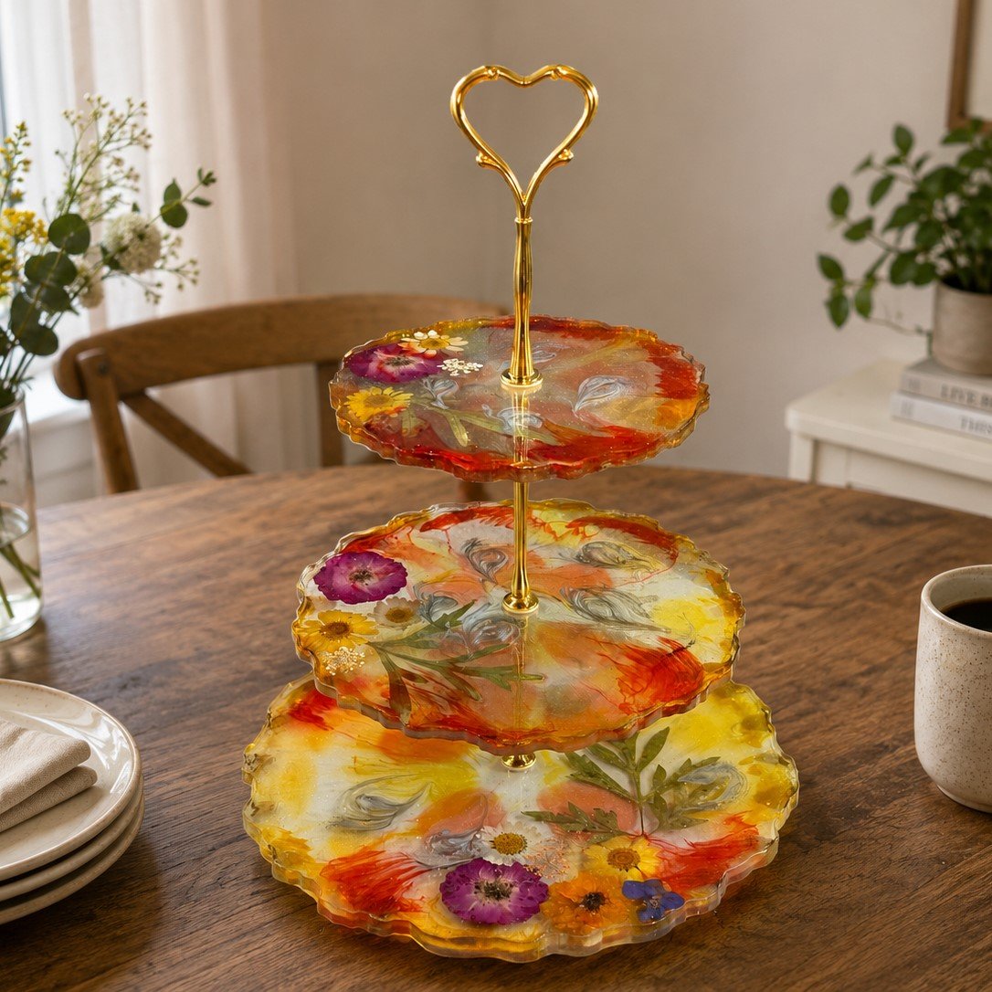 Floral Bloom 3 Tier Cake Stand – Handmade Resin