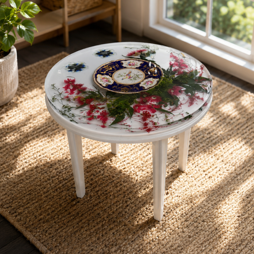 Crimson Bloom Heirloom Table – 50cm Height x 60cm Width