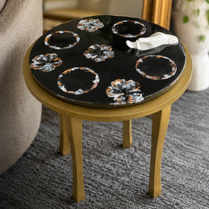The Midnight Fleur Accent Table – 60cm Height x 55cm Width