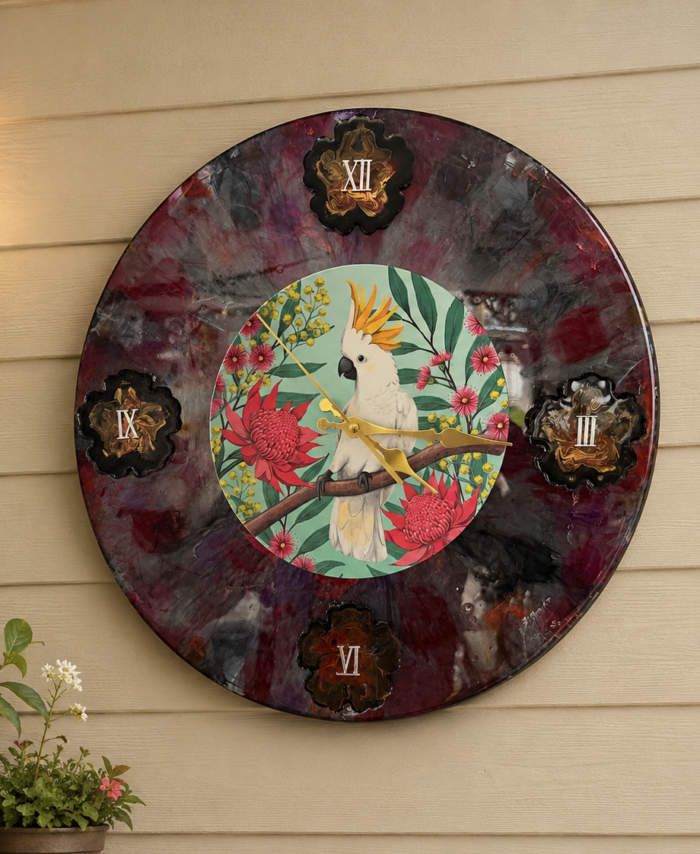 Austral Cockatoo Resin Clock – 45cm Diameter