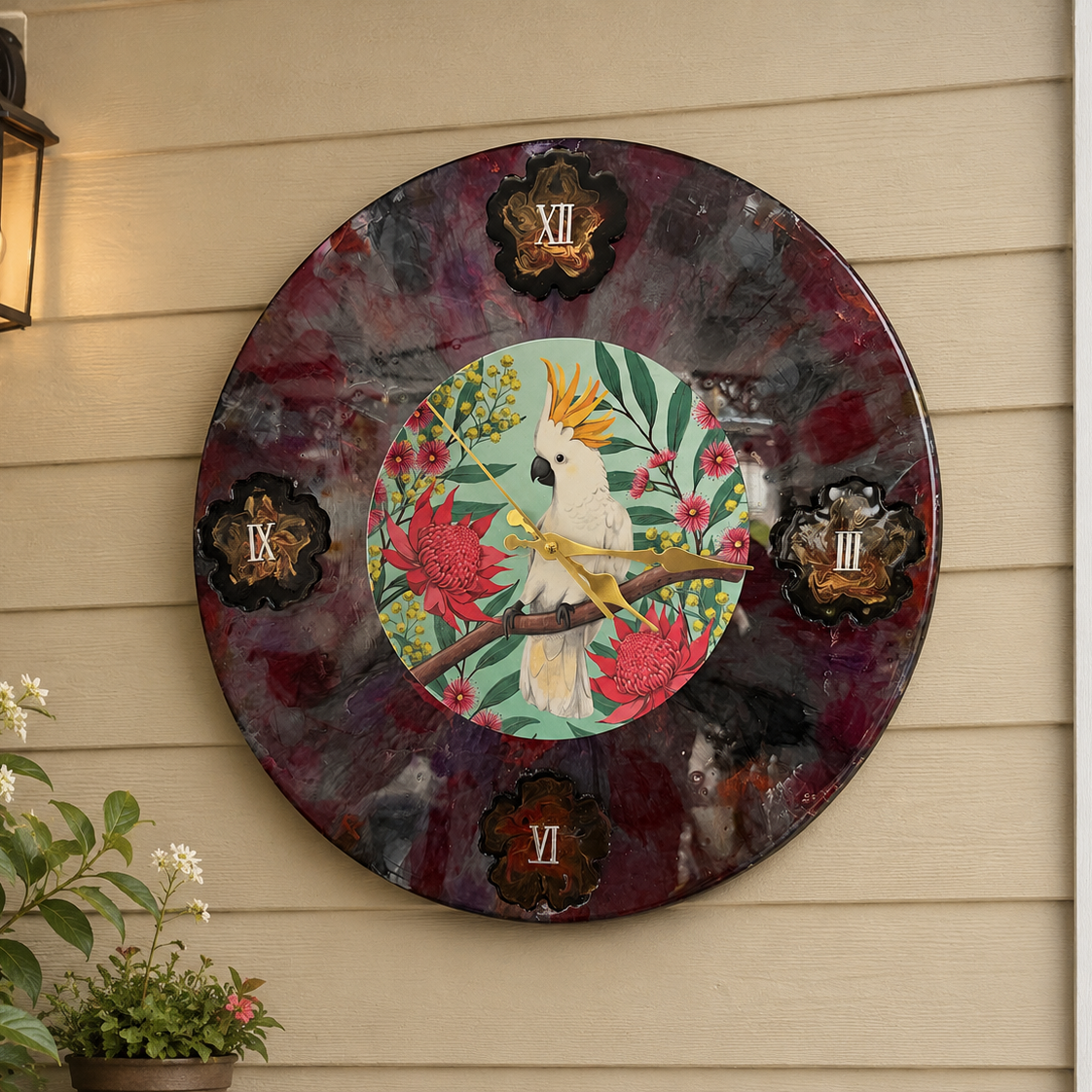 Austral Cockatoo Resin Clock – 45cm Diameter
