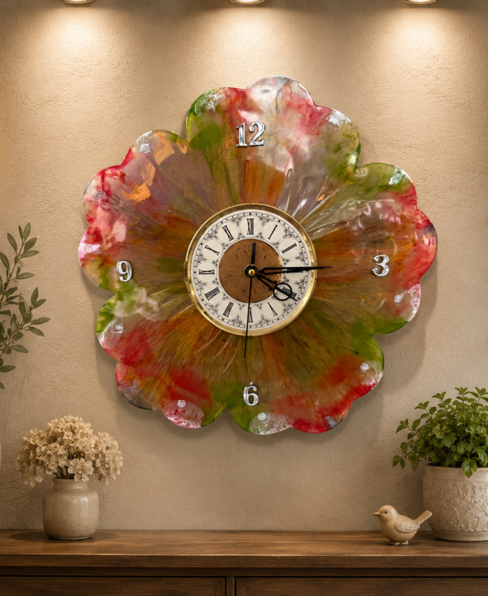 Vintage Bloom Resin Clock – 33cm Diameter