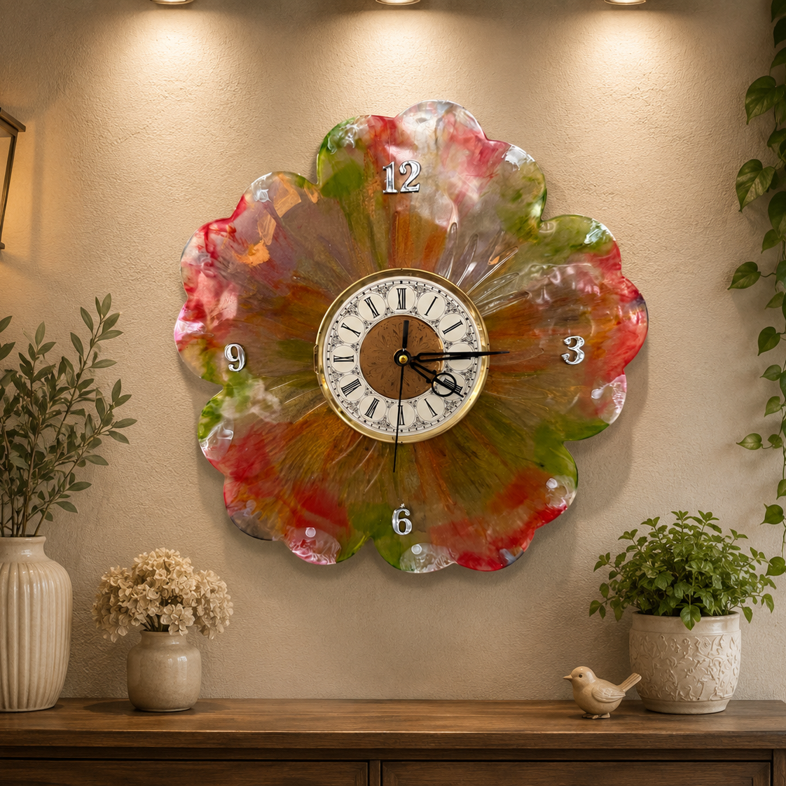 Vintage Bloom Resin Clock – 33cm Diameter