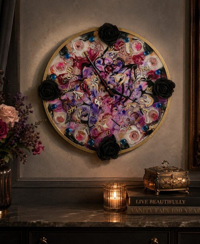 Floral Symphony Wall Clock (50cm Diameter)