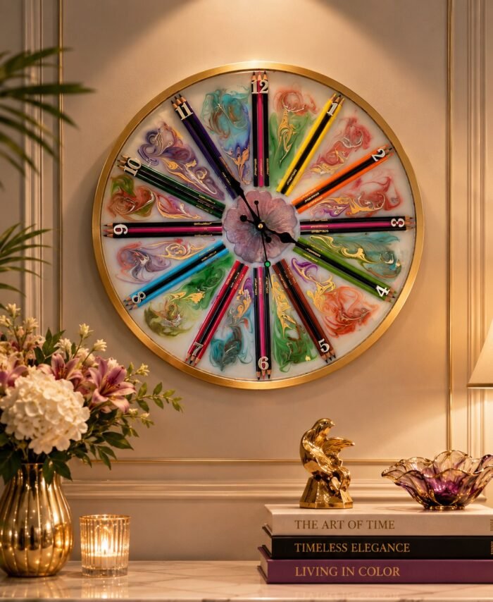 Pencil Wheel Clock – Creative Color Palette Wall Clock (50cm)