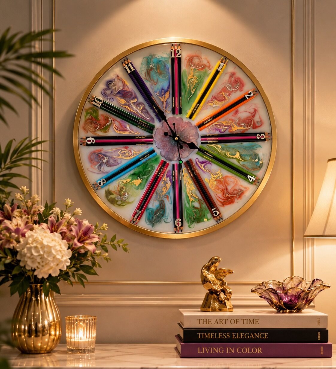 Pencil Wheel Clock – Creative Color Palette Wall Clock (50cm)